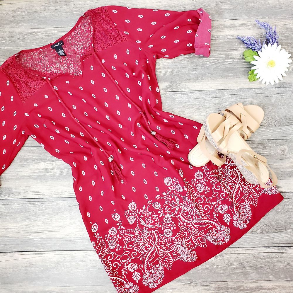 🌻 SALE Rue 21 Boho Floral Print Shirt Dress